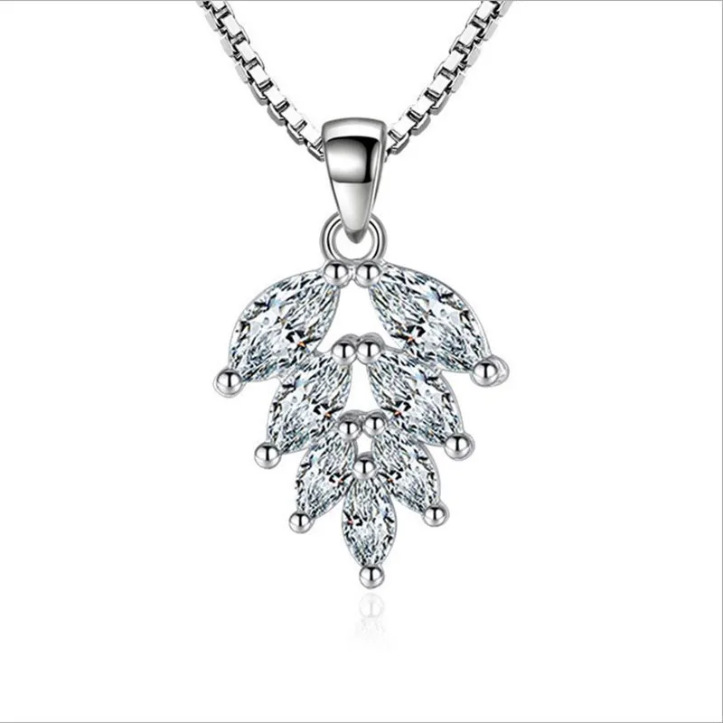 LUKENI Luxury Crystal Leaf Pendants Necklace For Girl Party Jewelry New Fashion Female 925 Sterling Silver Choker Bijou | Украшения и