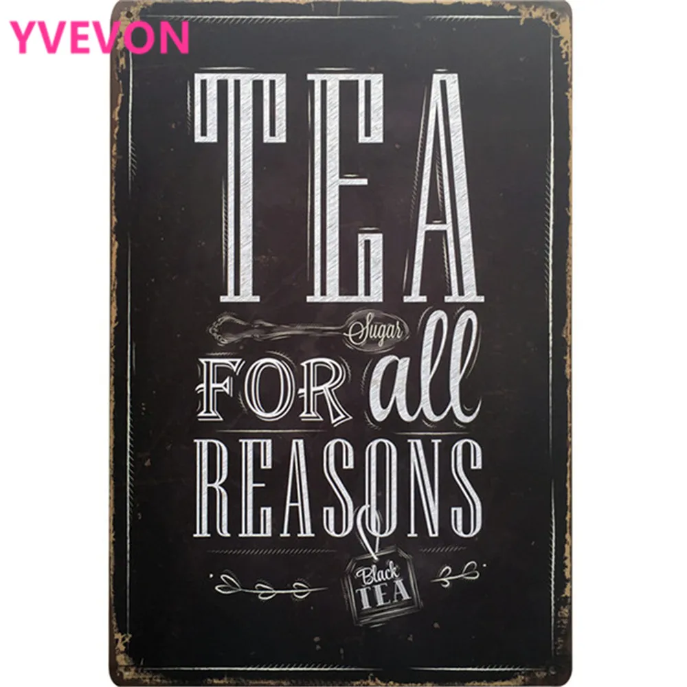 Tea For All Seasons Vintage Tin Tea Plates Letter Board Sign Metal