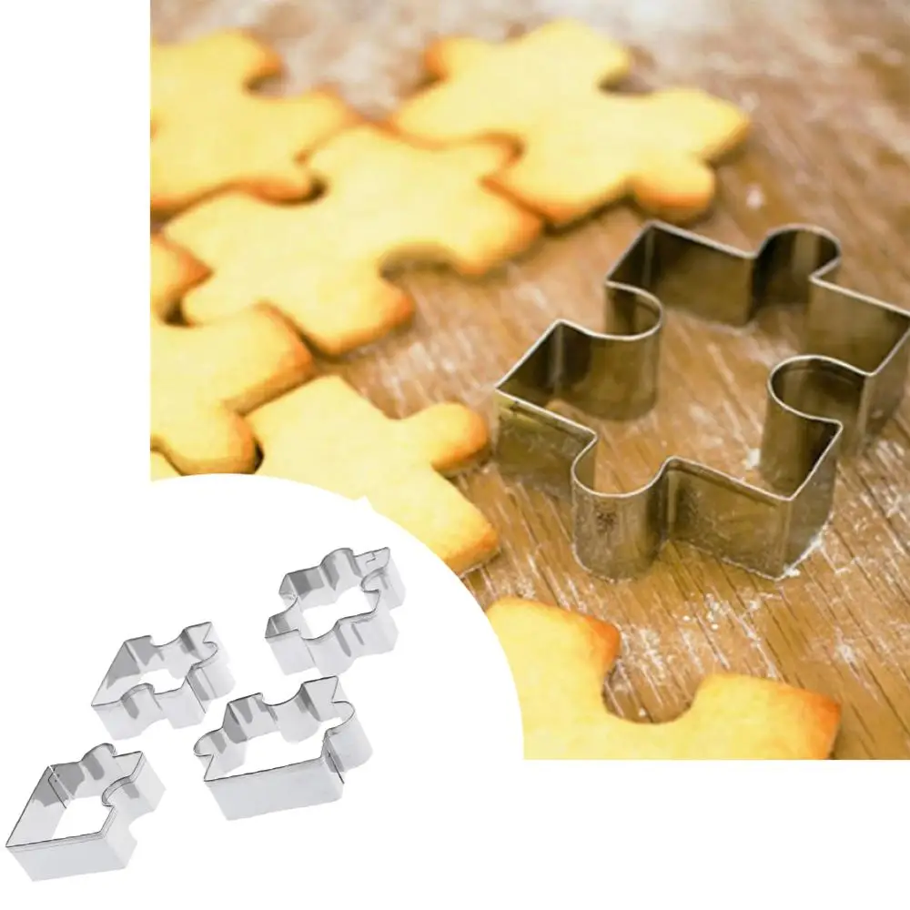 

4pcs Stainless Steel Cookie Cutter Mold Fondant Cookies Cutter Puzzle Piece Cookie Vegetable Fruit Pattern Cutter Frame Bakeware