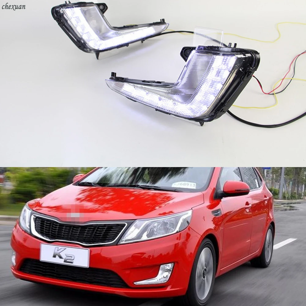 

CSCSNL 1 Set Car LED DRL Daytime Running Lights 12V Fog Lamp Cover With Turnning Yellow Signal Lights For kIA K2 2012 2013 2014