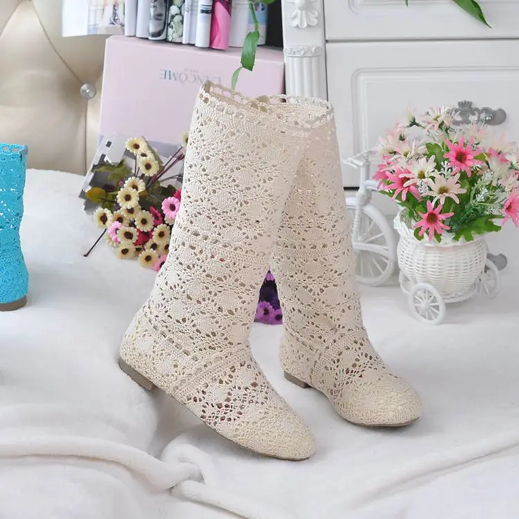 

2019 Hollow Boots Shoes Breathable Knit Line Mesh Korean High Summer Women Boots Knee High Womens Shoes452