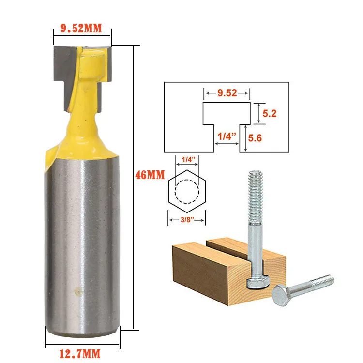 Cocosoly 1 шт. 1/2 "хвостовиком * 3/8 желтая футболка-слот Резак маршрутизатор бит для болт