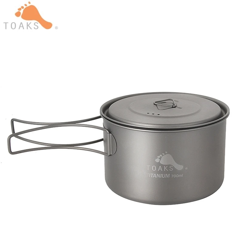 

700ML Outdoor Camping Cooking Pot Toaks Titanium Bowl Folding Handle Outdoor Picnic Cookware with Cover POT-700-D115-L