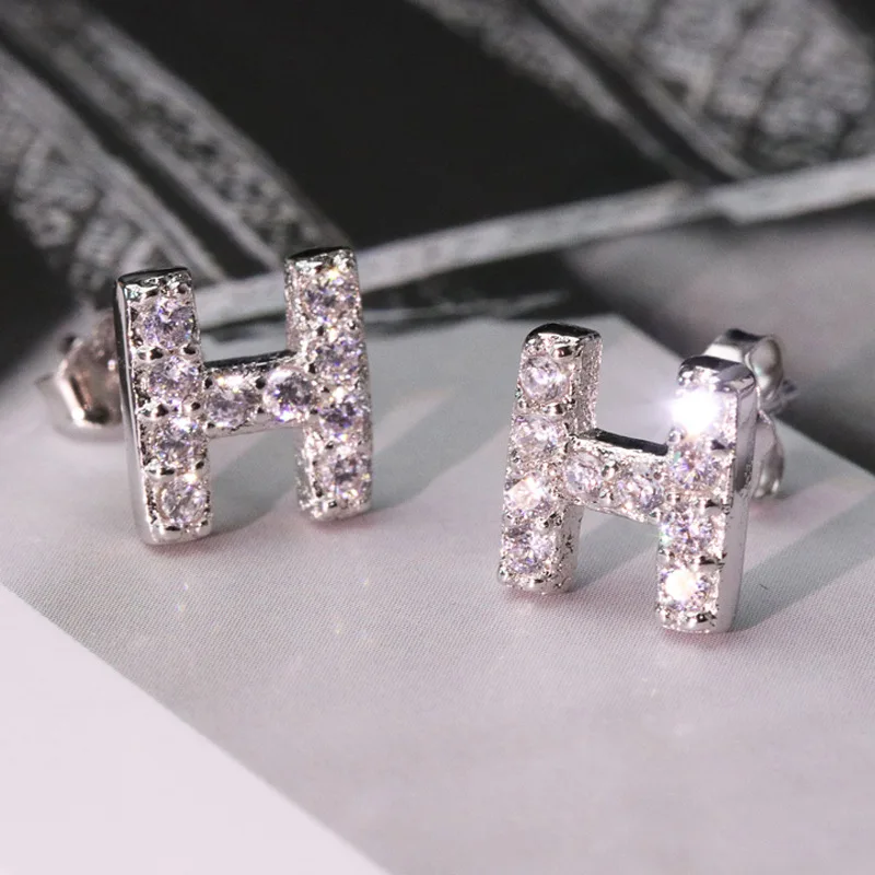 Буквы H серьги-гвоздики имитация CZ модные белые серьги золотого цвета простая женская серьга модные ювелирные изделия