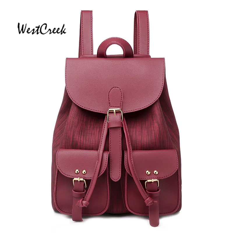 

WESTCREEK Brand Women Backpack PU School Shoulder Bookbag Drawstring Bag
