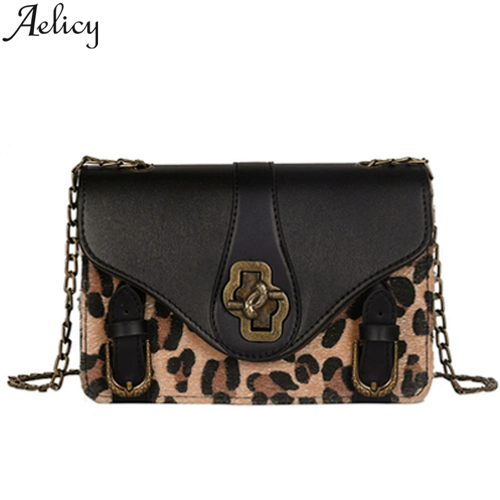 

Aelicy Womens Leopard Messenger Bags Brie Panelled Mobile Phone Flap Patch Pu Leather Handbags Fashion Women Chains Bags New