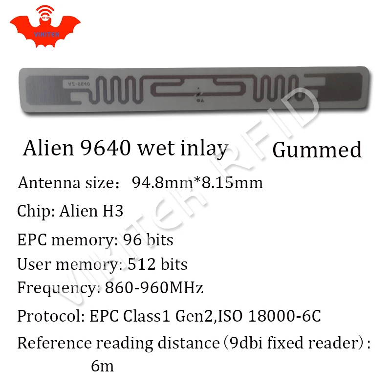 UHF RFID tag sticker Alien 9662 EPC6C wet inlay 915mhz868mhz860-960MHZ Higgs3 1000pcs free shipping adhesive passive RFID label