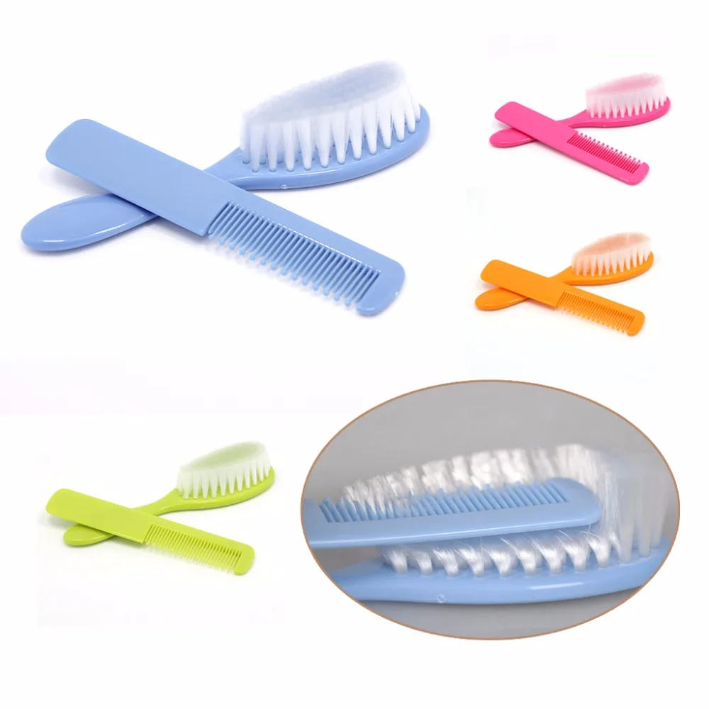 2Pcs Baby Safety Soft Hair Brush Set Infant Comb Grooming Shower Design Pack