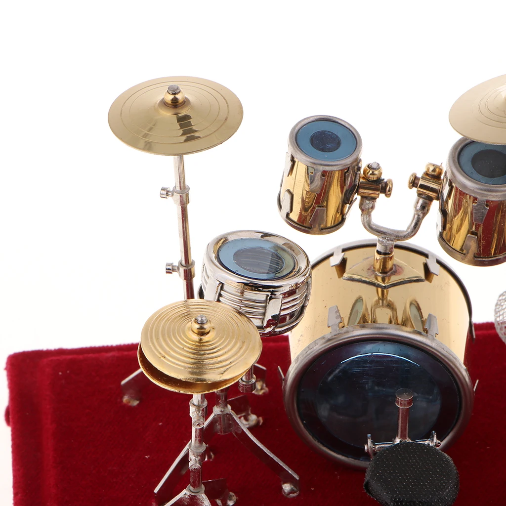Miniature Drum Set Kit Musical Instrument Model Figurine for Music Lovers 14 x 11 x 10cm