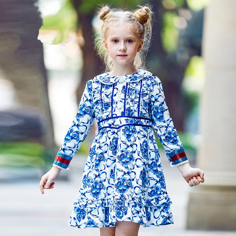 W. L. Monsoon/осень, национальный стиль, бело-голубое фарфоровое платье для куклы с воротником, платье с длинными рукавами для девочек