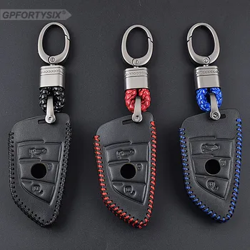 

Real Leather Men Car Remote Key Case Cover Chain Holder For BMW F30 F20 X1 X3 X5 X6 X7 E30 E34 E90 E60 E36 E39 E46 Key Shell