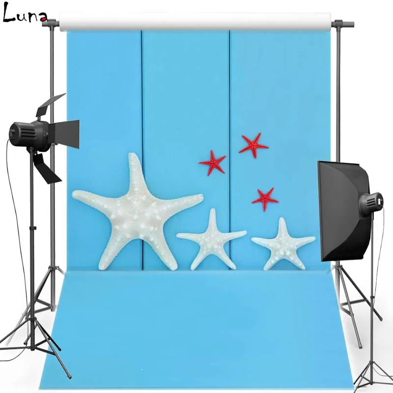 

MEHOFOTO Starfish Vinyl Photography Background Blue Wooden Floor Photo New Fabric Flannel Background For Children Studio 2662
