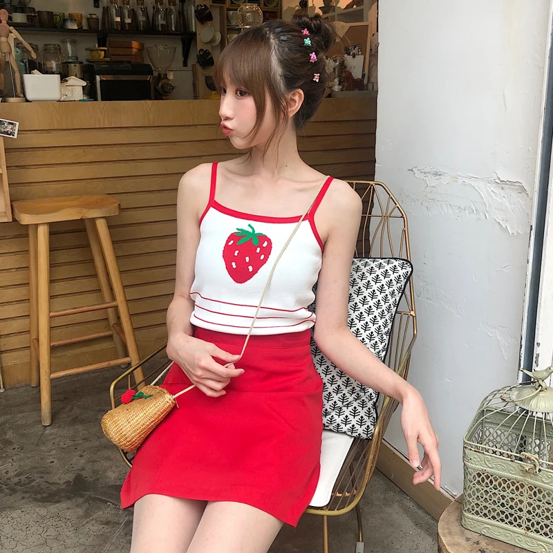 Kawaii Клубника Лимон вышивка школьницы трикотажные топы летние корейские негабаритные женская одежда Harajuku с открытыми плечами сексуальные топы