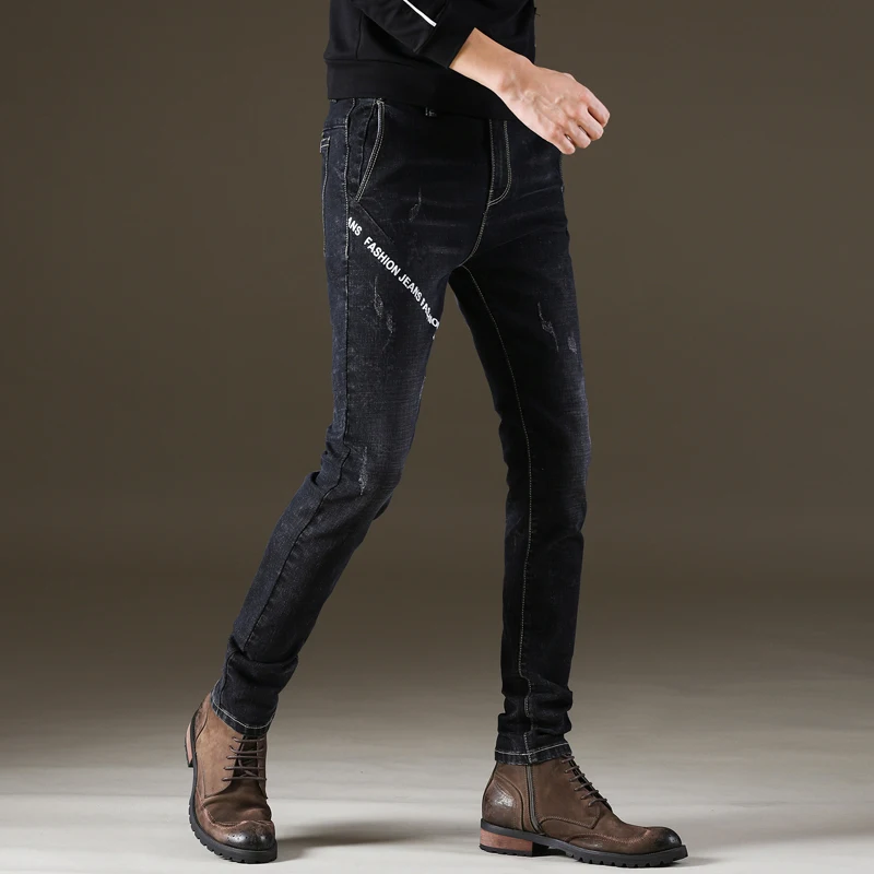 KSTUN мужские джинсы корейские черные уличные с принтом букв модные дизайнерские обтягивающие Стрейчевые хип-хоп мужские Брюки moda hombre