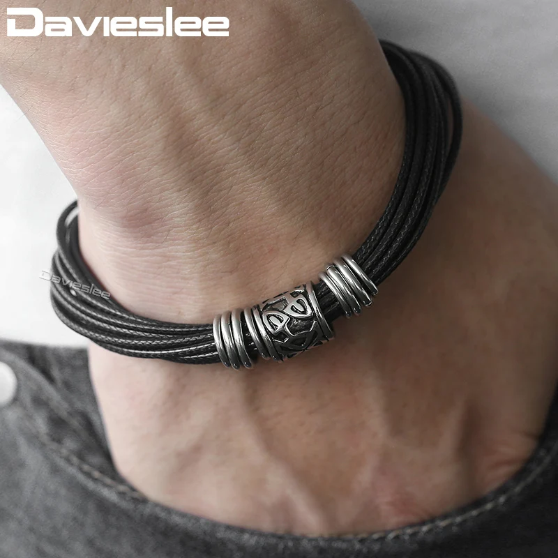 

Davieslee Mens Leather Bracelet Black Tone Multilayer Braided Leather Bracelets For Men Stainless Steel Magnetic Clasps LDLB104