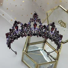 Барокко Бронзовый черный фиолетовый кристалл свадебные диадемы благородный фиолетовый горный хрусталь пышный диадема Свадебный ободок аксессуары для волос