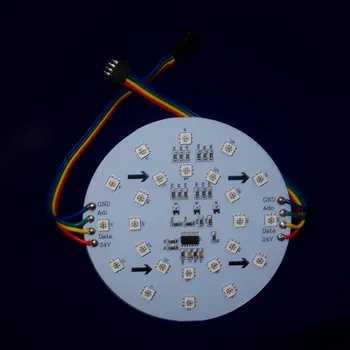 

DC24V 100mm diameter WS2821B LED pixel PCBA;24pcs 5050 RGB LED;IP33,non-waterproof';5.76W;with 4pin JST connectors