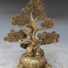 18 см поразительная китайская Бронзовый фэншуй Бикси чудовище Pixiu счастливое дерево статуя денег