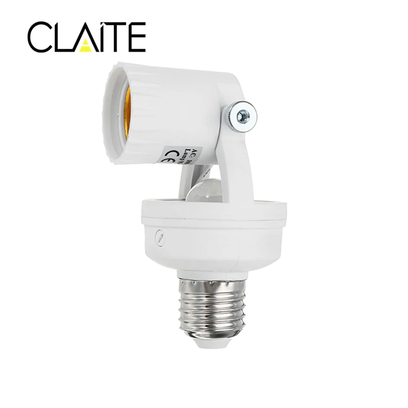 

CLAITE 60W E27 To E27 Light Base Rotatable Infrared PIR Motion Sensor Bulb Socket Lampholder AC100-240V