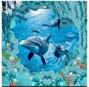 

Custom Photo Wallpaper 3d ceiling murals Sea Animal Dolphin Fish Group Zenith Mural ceiling mural wallpaper living room decor