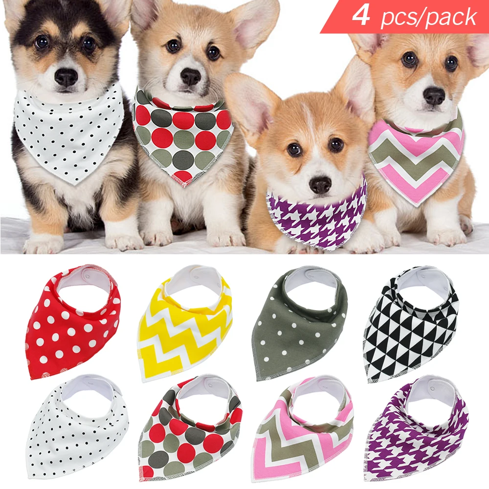 

4pcs/pack Dog Bandana Collar Pet Dog Adjustable Scarf Puppy Neckerchief Small Medium Dogs Accessories