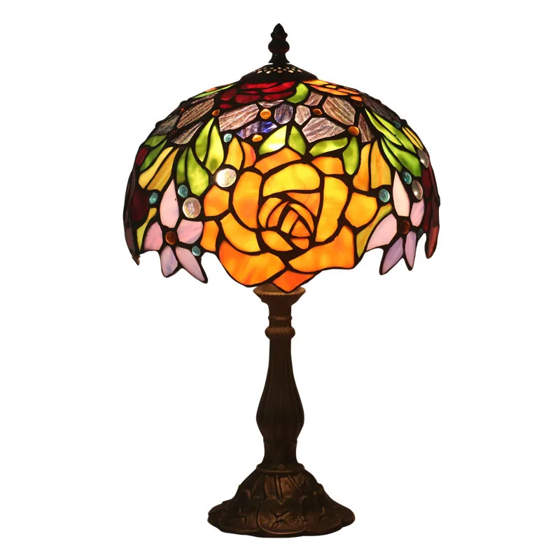 Antique Nordic Art Deco Turkish Mosaic Rustic Stained Glass Red Bedroom Bedside Desk office Table Lamp Light For Living Bed Room