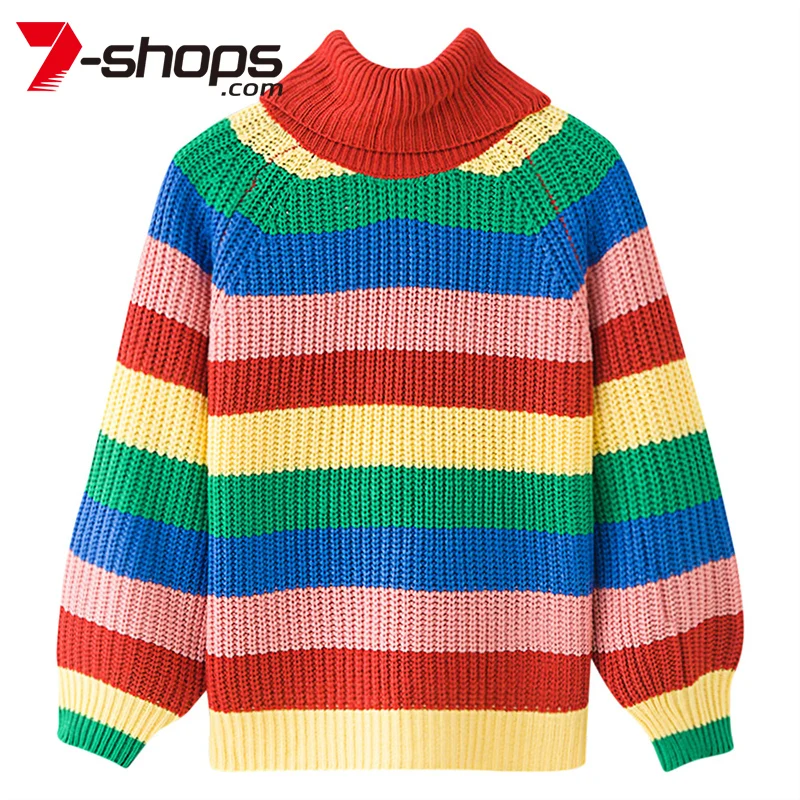 

Ccibuy Rainbow Turtleneck Sweaters Women Jumpers Striped Oversized Pullover Female Sweater Kazak Long Sleeve Pull Femme Hiver