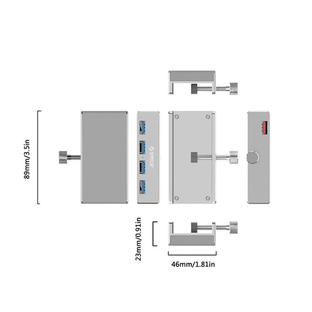 Orico с зажимом, 4 порта, USB 3,0, концентратор, алюминиевый сплав, с зажимом, портативный размер, зарядное устройство для путешествий, зарядная станция для ноутбука