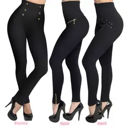 2019 сезон: весна–лето плюс Размеры Высокая талия черные брюки для Для женщин высокие эластичные обтягивающие тянущиеся Для женщин тонкие