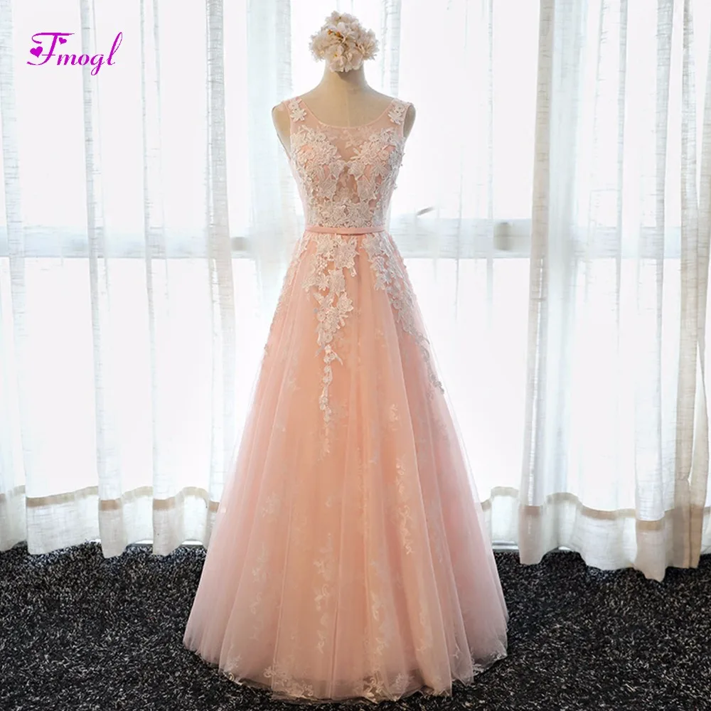 

Fmogl Glamorous Appliques Pink Princess Prom Dresses 2019 Fashion Scoop Neck Lace Up Formal Party Gown Robe De Soiree Plus Size