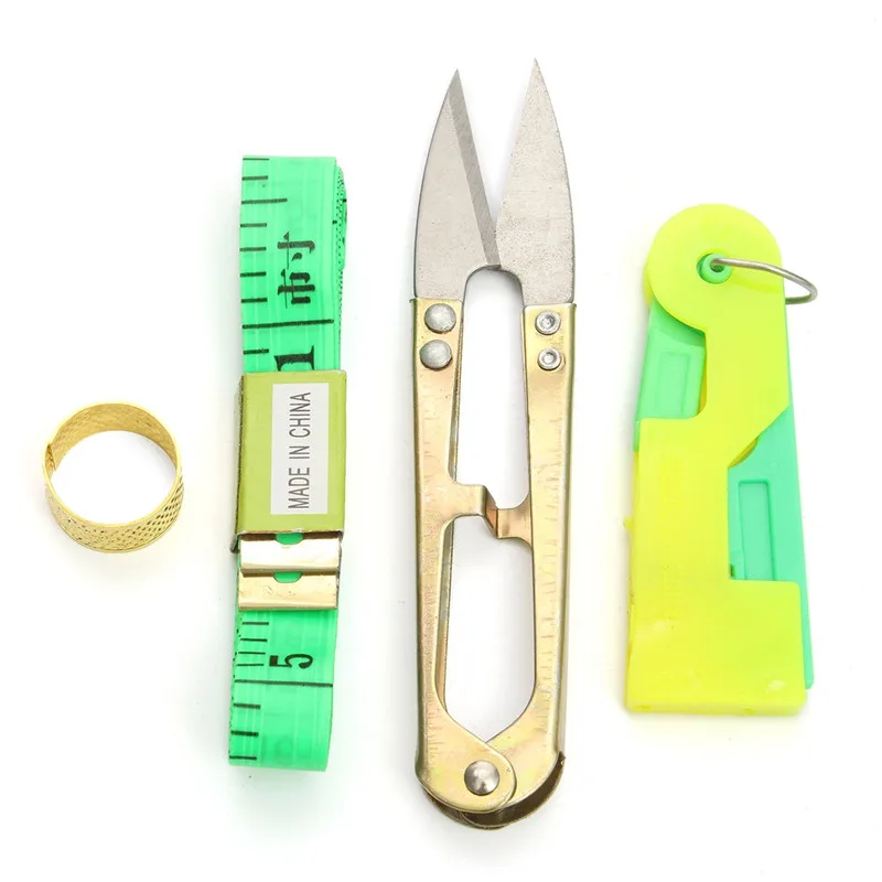 

Convenient 4Pcs/Set Multifunction Sewing Kits Threader Thimble Scissor Measuring Tape Home Travel Accessories Sewing Tools Set