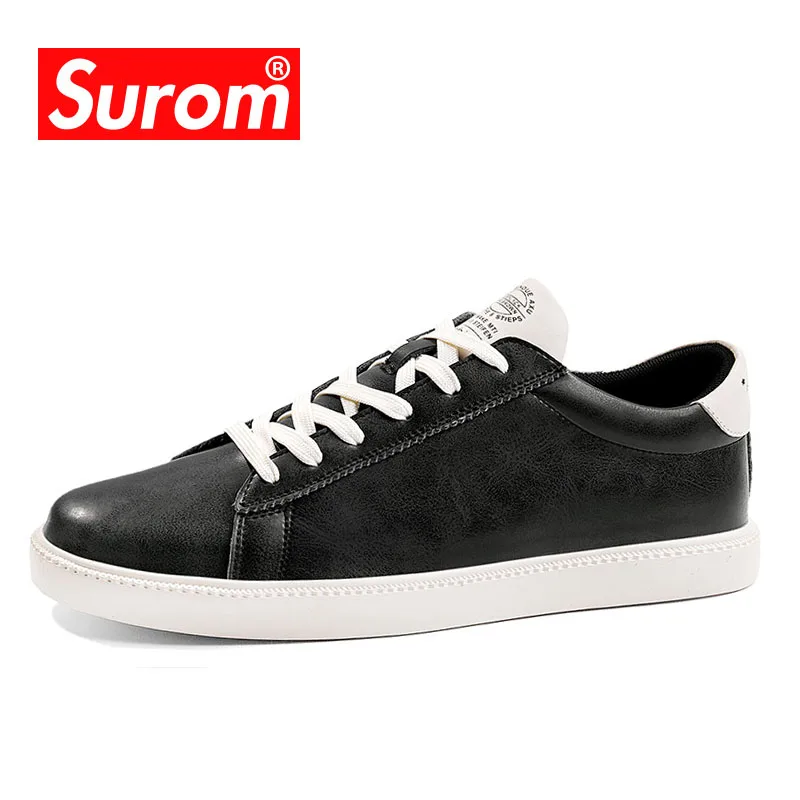 

SUROM 2018 New Spring New Men's Tenis Sneakers Trend Lace up Casual Shoes For Male Low Top Black Shoes White Color Men Krasovki