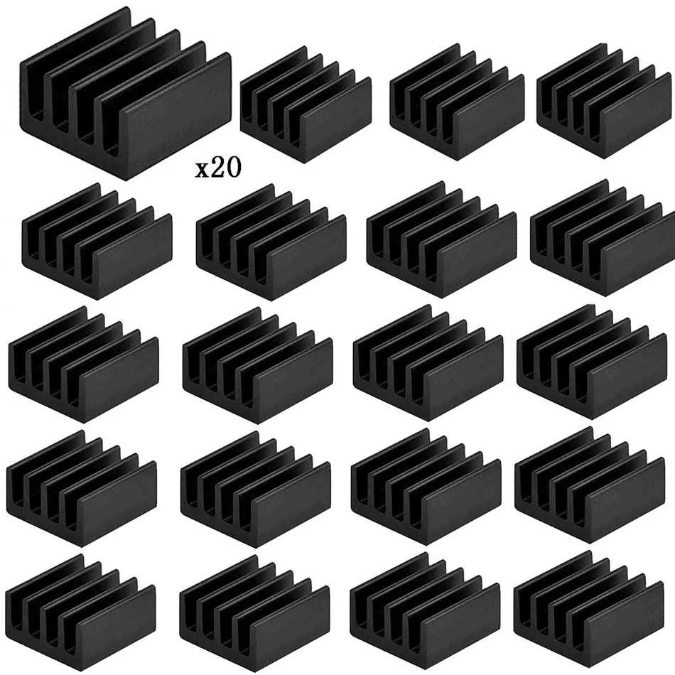 Tocawe con banda t/érmica para Raspberry Pi 2 20 unidades negro Pi 3 y Pi 4 Disipador de calor de aluminio