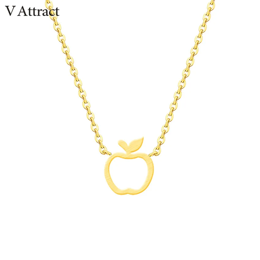 

V Attract Fruits Bijoux Femme Apple Charm Pendant Necklace For Women Boho Jewelry Stainless Steel Gold Chain Choker Silver Kolye