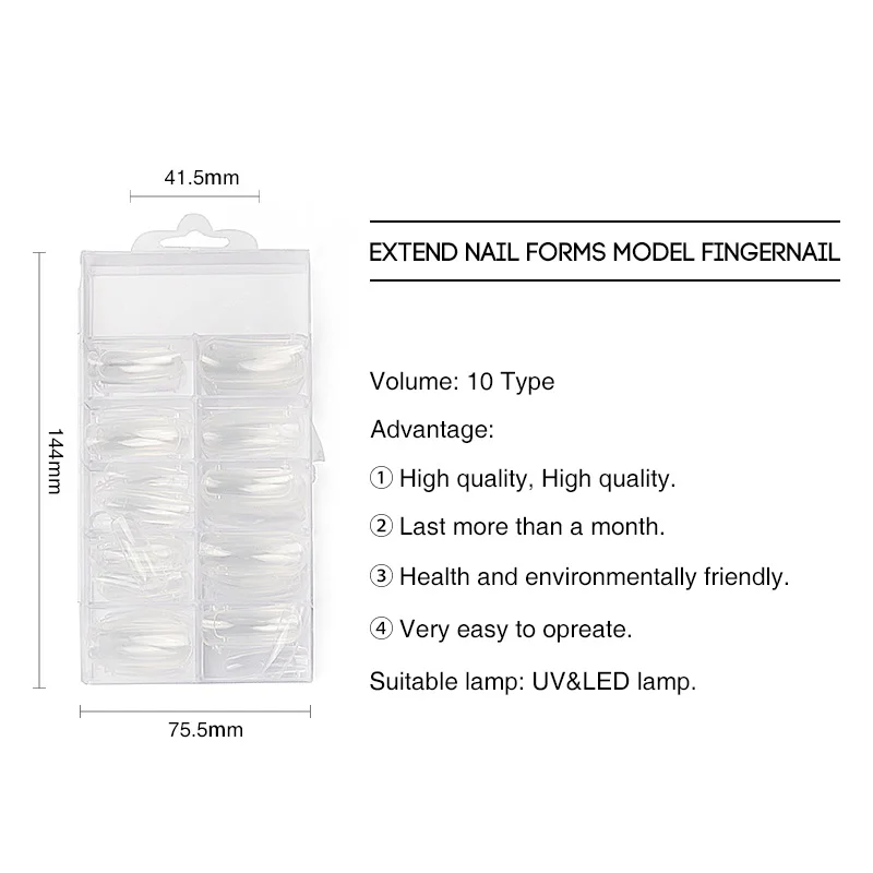 Vrenmol желе поли гель 100 шт поддельные ногти прозрачный Французский полное покрытие акриловая Форма для ногтей со шкалой инструменты Типсы для дизайна ногтей модель