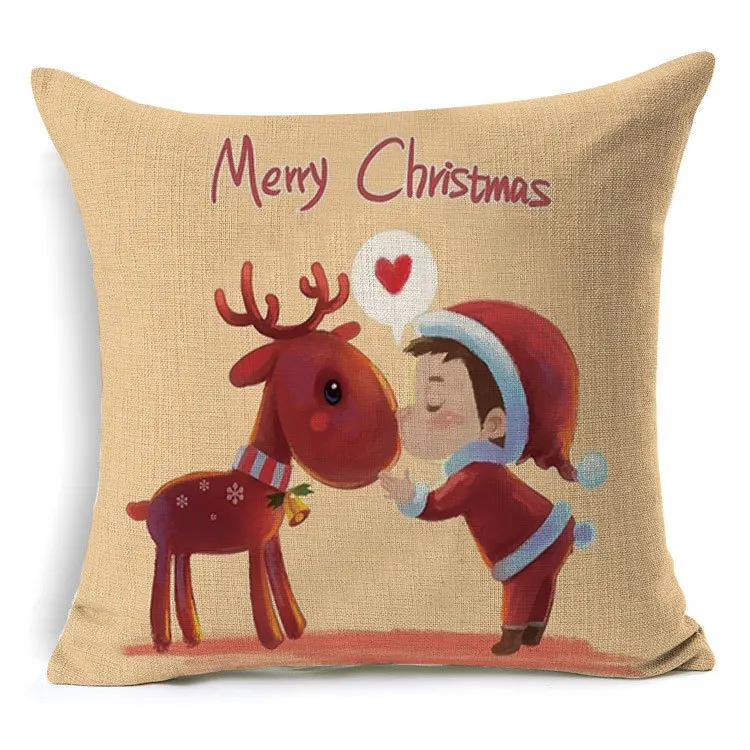 1Pcs 43*43cm Christmas Deer Gifts Pattern Cotton Linen Throw Pillow Cushion Cover Car Home Sofa Decorative Pillowcase 40483 - Цвет: W