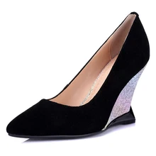 2016 new Candy Color Pumps Shoes For Wedding Women Wedge Woman Wedges High Heels Pumps Wedding Shoes Pointed Toe Free shipping