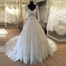 Простой элегантный тюль кружево свадебное платье 2019 с длинным рукавом Русалка красивое апплике трапециевидной формы свадебные платья
