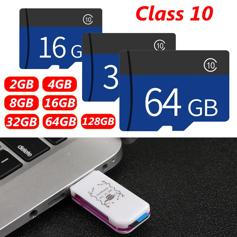 High-Speed 2G/4G/8G/16G/32G/64G/128G Class 10 Memory TF Card for Smart Phones Tablet Photos Capacity with Card Reader Durable