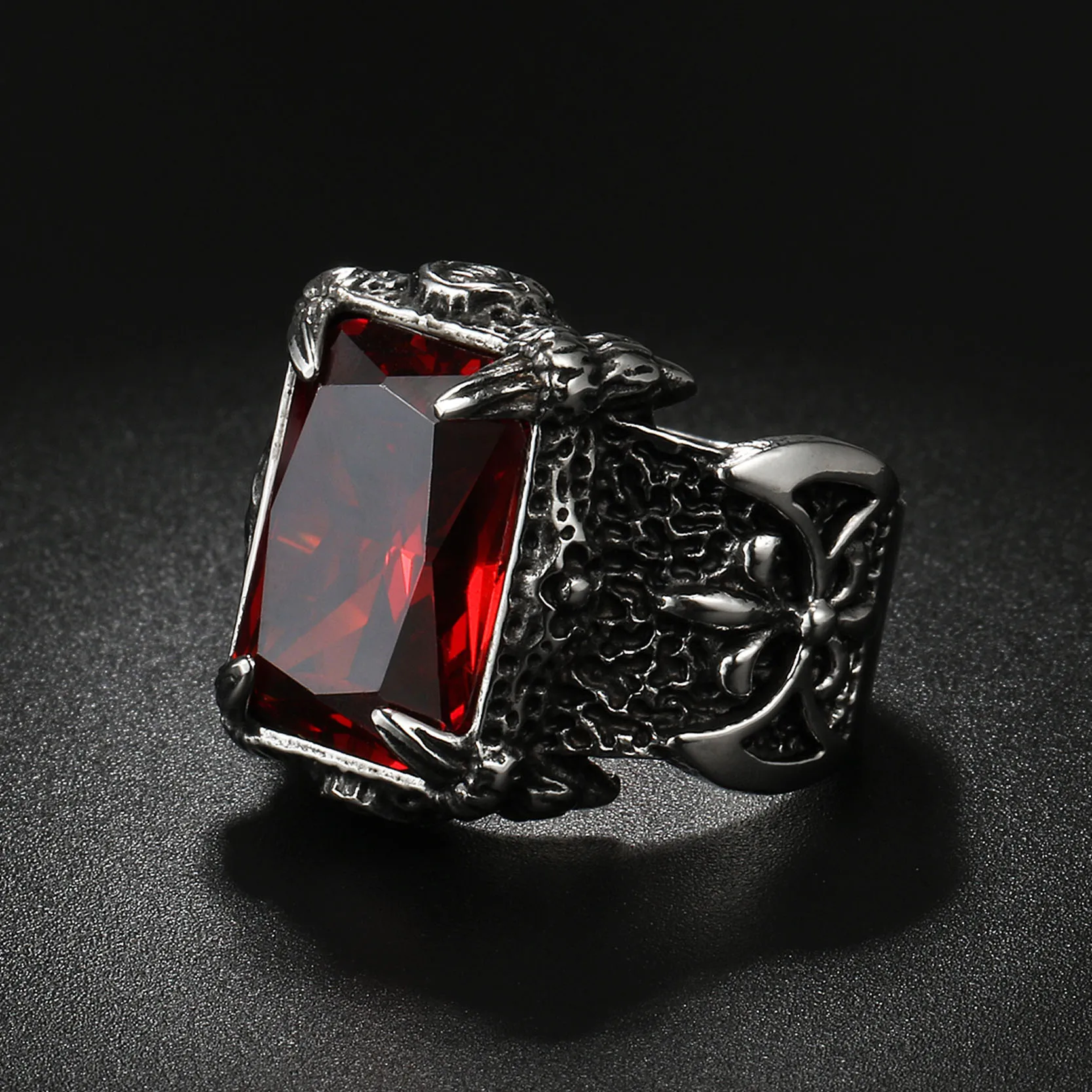 Jiayiqi, темно-синее кольцо с большим камнем для мужчин, нержавеющая сталь, мужское классическое кольцо в виде дракона, Панк ювелирные изделия, красный/синий/черный/зеленый кристалл