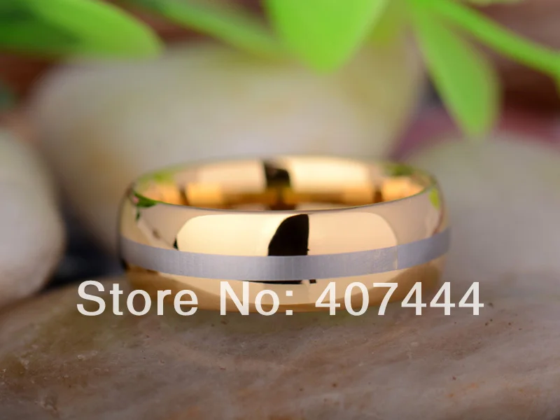 

Free Shipping YGK JEWELRY Hot Sales 8mm new Gold Dome Lasered Line New Men's Tungsten Carbide Wedding Ring