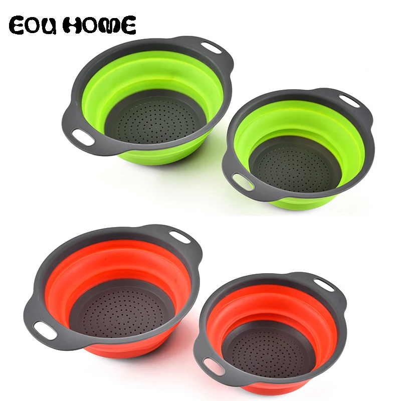 2Pcs/Set Foldable Silicone Storage Baskets kitchen Sieve Vegetable Wash Colanders Basket Kitchen Strainer Tool Fruit | Дом и сад