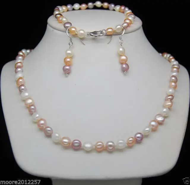 

Fast shipping +nice 6-7mm multicolor Pearl Necklaces & Bracelets & Earrings set (A0516)