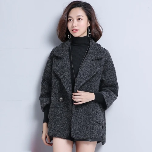 AYUNSUE Abrigos Короткое шерстяное пальто для женщин, корейские свободные пальто, шерстяное Женское пальто, модное Casaco Feminino пальто KJ178 - Цвет: Dark grey