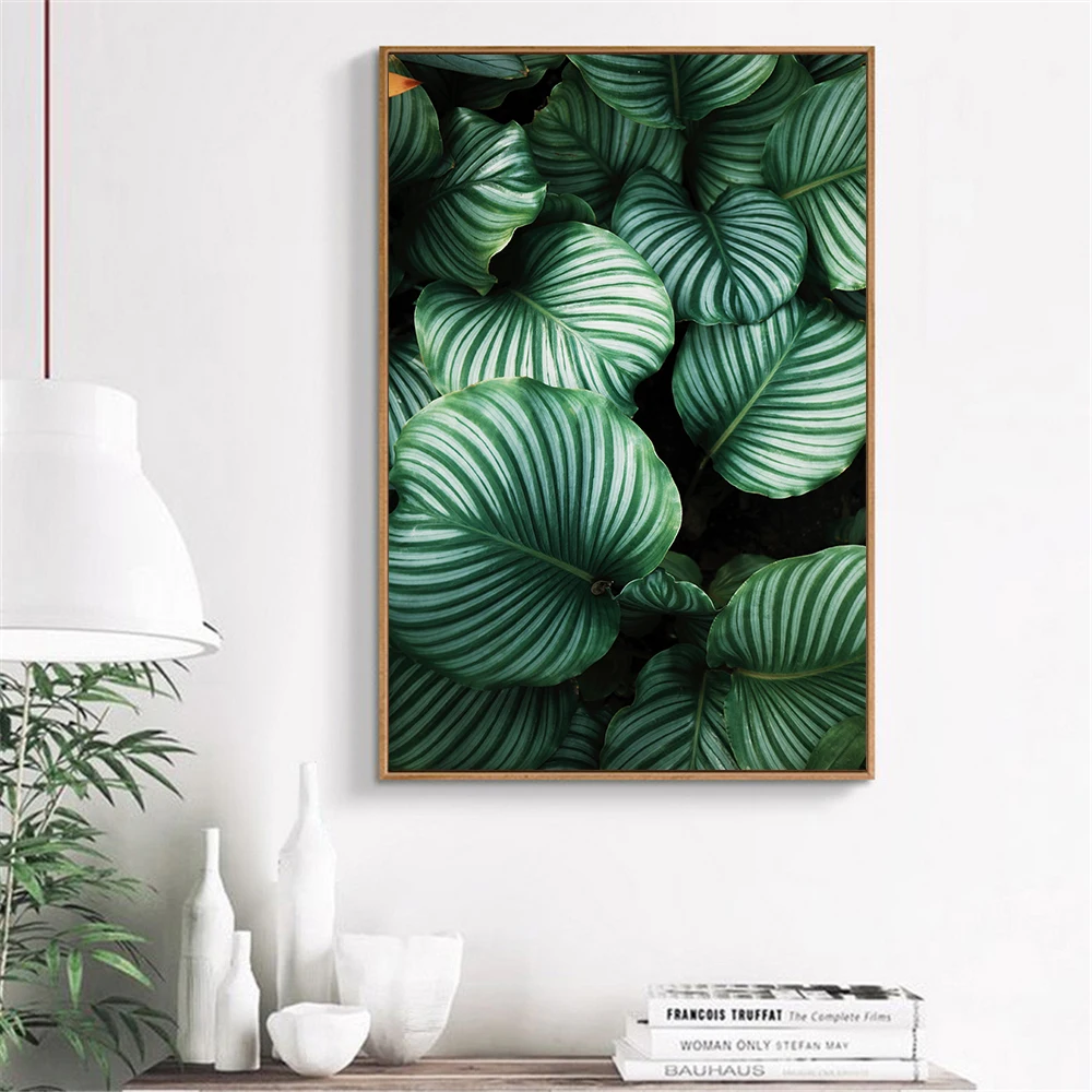 

Canvas Painting Green Canvas Leaf Poster Nordic Wall Pictures Tropical Palm Leaves Cactus Wall Art Home Decoration Kicthen Art
