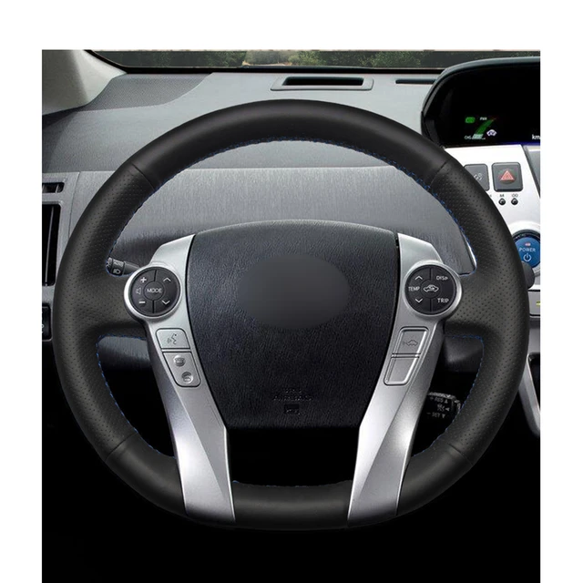 Housses de volant de voiture en cuir PU noir, couvre volant, couture à la main, pour Toyota Prius 30(XW30) 2009 – 2015 Prius C(US)2012 – 2017 -2