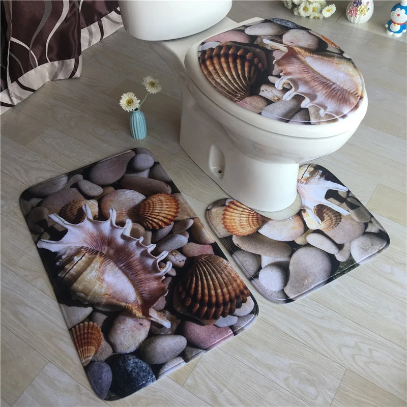 

3Pcs Bathroom Mats Set Mattress Shell Fleece Pedestal Rug Kit Bathroom Toilet Pattern Bath Mat Non-Slip Floor Carpet Alfombra