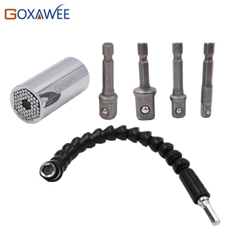 

GOXAWEE Universal Adjustable Torque Ratchet Socket Wrench Set Hand Tools Spanner Wrenches Power Drill Adapter and Flex Shaft