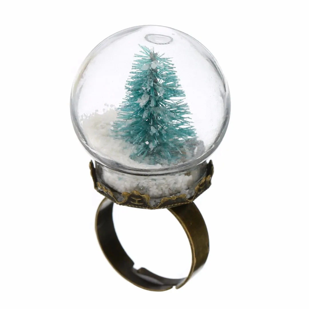Shellhard Luminous Xmas Rings Shellhard Christmas Tree Glass Snowball Glow In The Dark Finger Ring For Women Men Jewelry