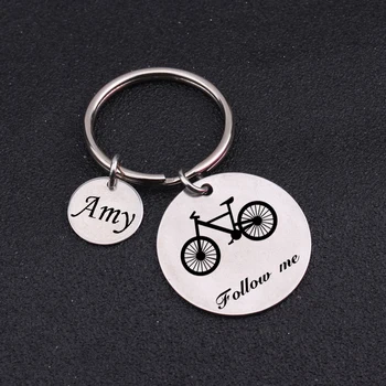 

Personality Customized Name Couples Gift Follow Me With You Keychain A Pair Of Key Ring Specialising Engraved Bike Cycling Love